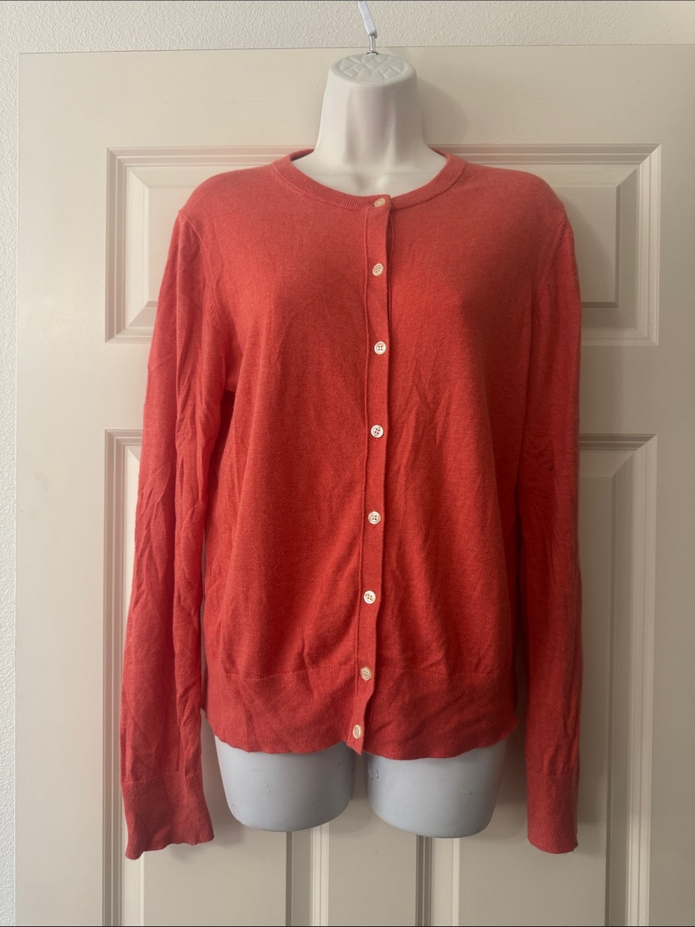 Ann Taylor Classic Cotton/Modal Coral Button-Front Cardigan Sweater size L